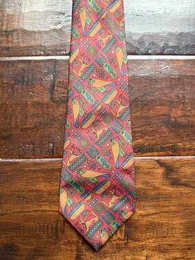 Vintage British Museum Egyptian Hieroglyphs Silk Tie Made in England